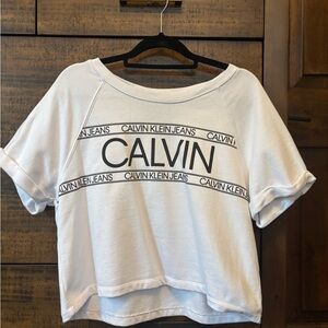 Calvin Klein Jeans White Short sleeve cropped sweatshirt